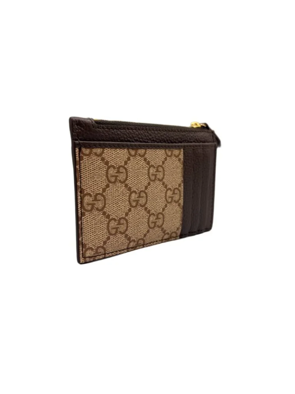 Gucci Double Bicolor Leather Gray Beige Card Case Gold - Picture 2 of 12